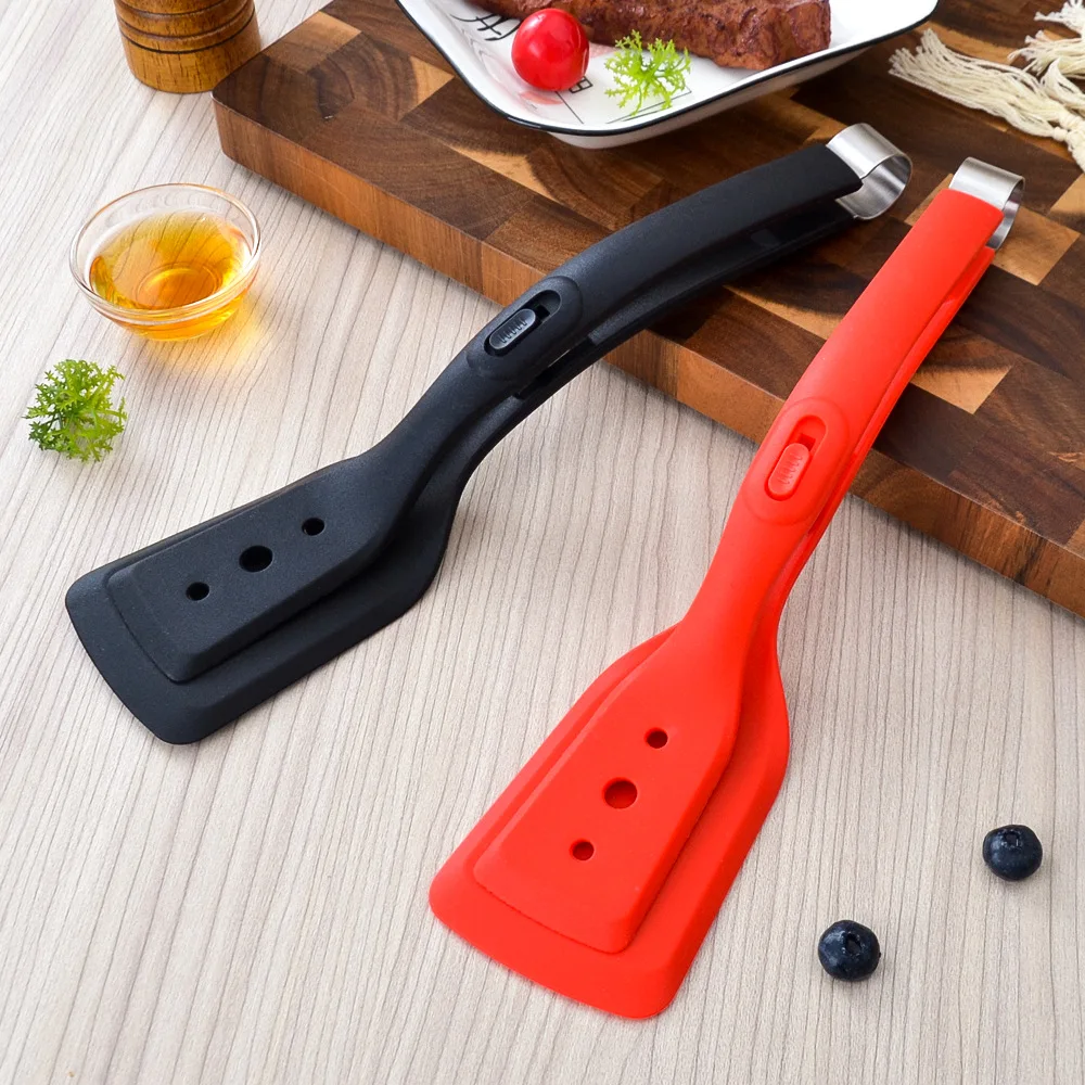 2 In 1 Shovel Clip Silicone Grip Flip Tongs Egg Steak Spatula Tongs Clamp Pancake Fried Turners Cooking Tool Kitchen Accessories