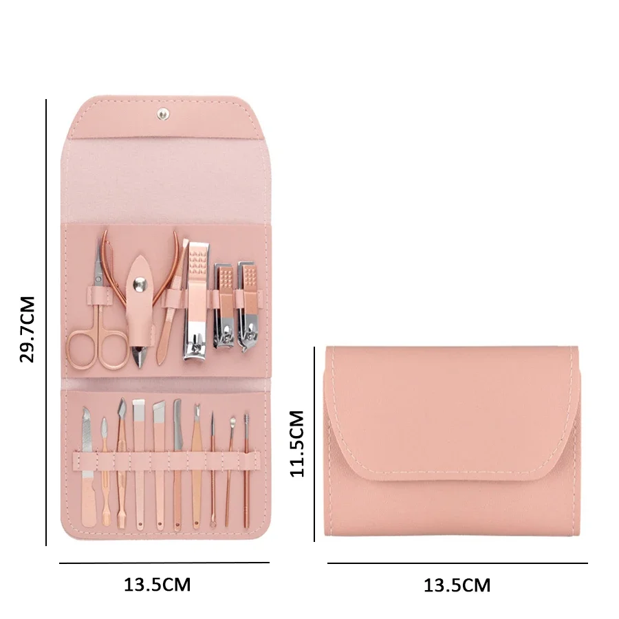 Pink Set Nail Cutter Set Stainless Steel Nail Clippers Set With Folding Bag Manicure Cutter Kits Scissors Makeup Beauty Tool