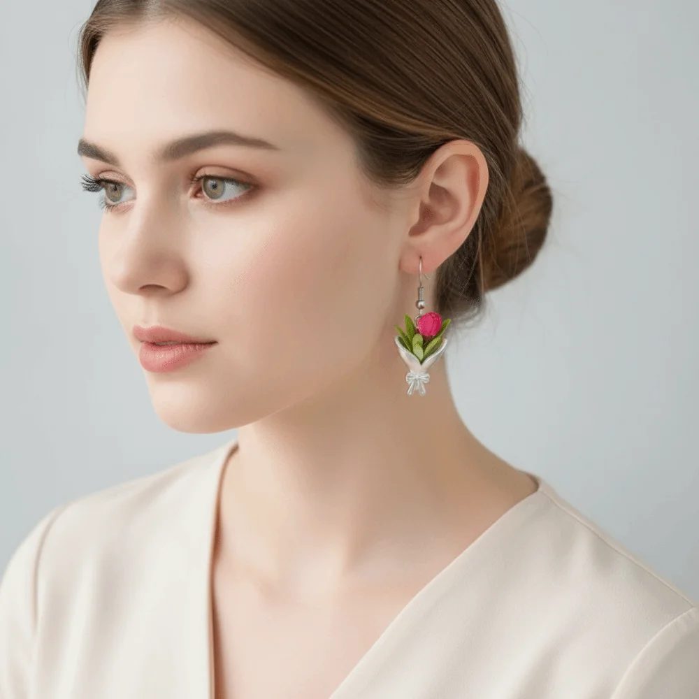 Creative Flower Insertable Earrings Simple DIY Jewelry Vase Pendant Earrings Exquisite Flowers Can Be Inserted Bow Earrings