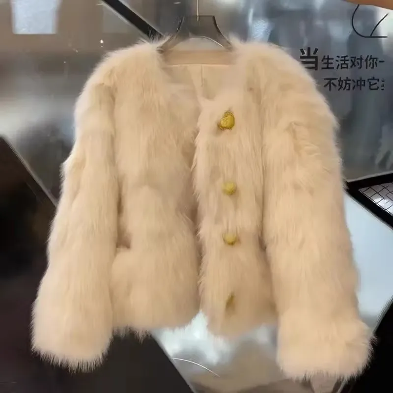 Capispalla in pelliccia donna autunno e inverno 2023 nuovo di alta qualità corto spesso imitazione pelliccia di volpe Top caldo cappotto peloso femminile