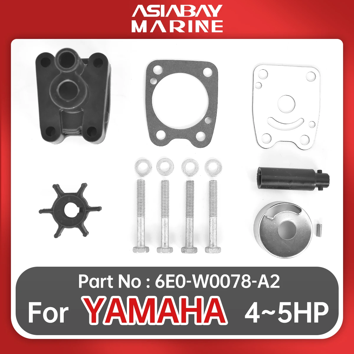 Water Pump Impeller Repair Kit For Yamaha Outboard 4hp 5hp Ship 6E0-W0078-A2 Marine Boat Engine Part With Housing 6E0-44352-00