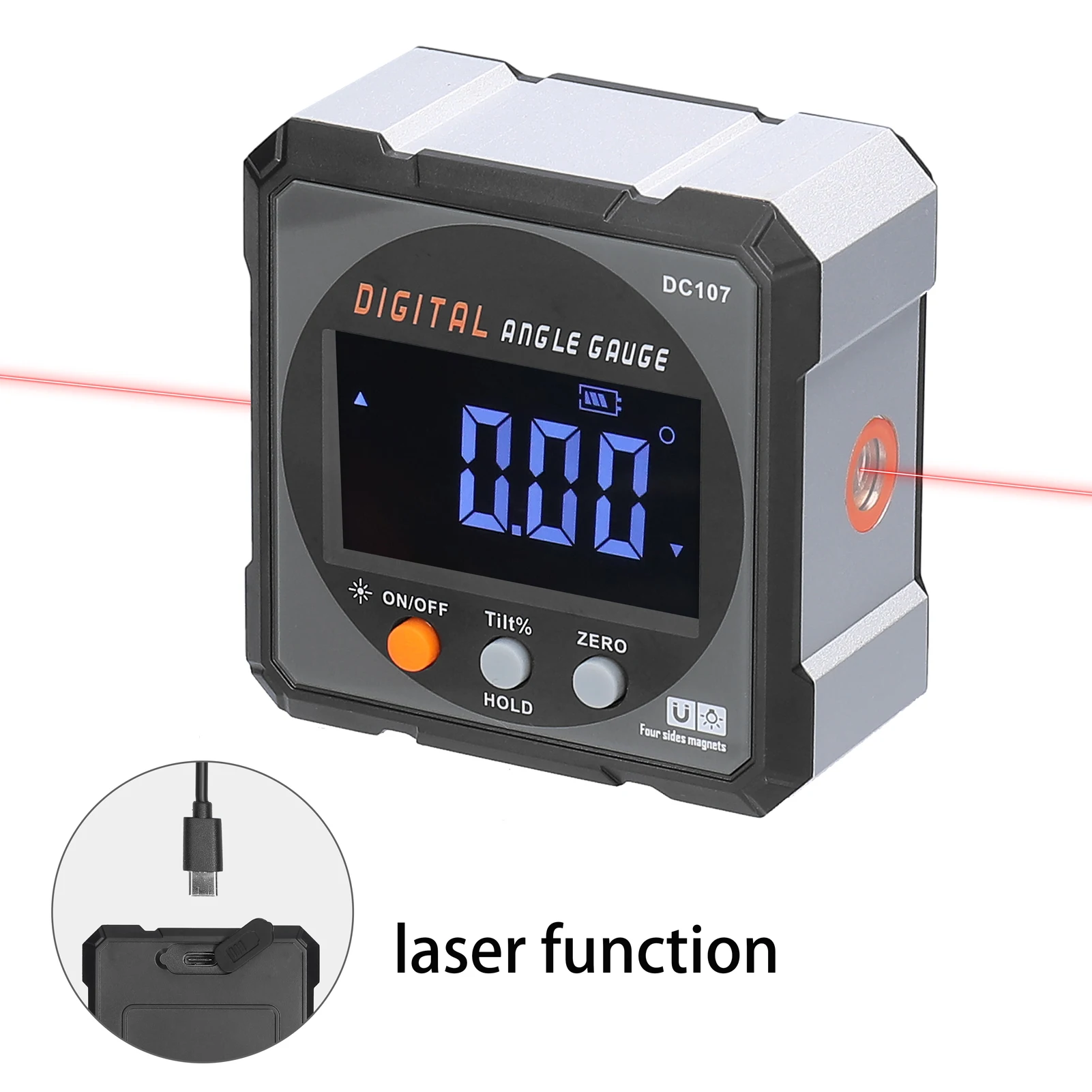 4*90° Digital Protractor Inclinometer IP54 Grade Absolute Relative Measurement Data Hold Function Two-way Inclination Box