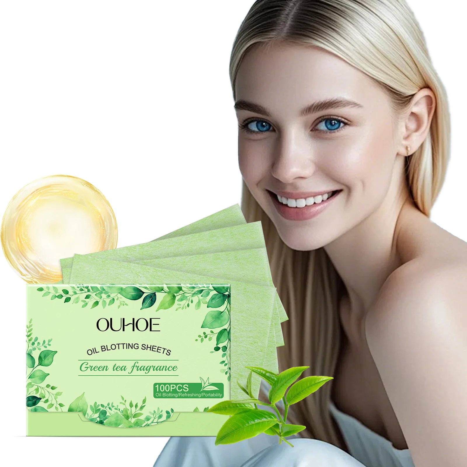 

Facial Green Tea Blotting Paper Oil Absorbing Facial Sheets for Oily Skin Care Remove Excess Facial Oil Touch Up Anytim Portable