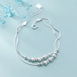 Fashion 925 Silver Plated Double Layer Box Chain Round Bead Charm Bracelet &Bangle Handmade Party Jewelry For Women sl174
