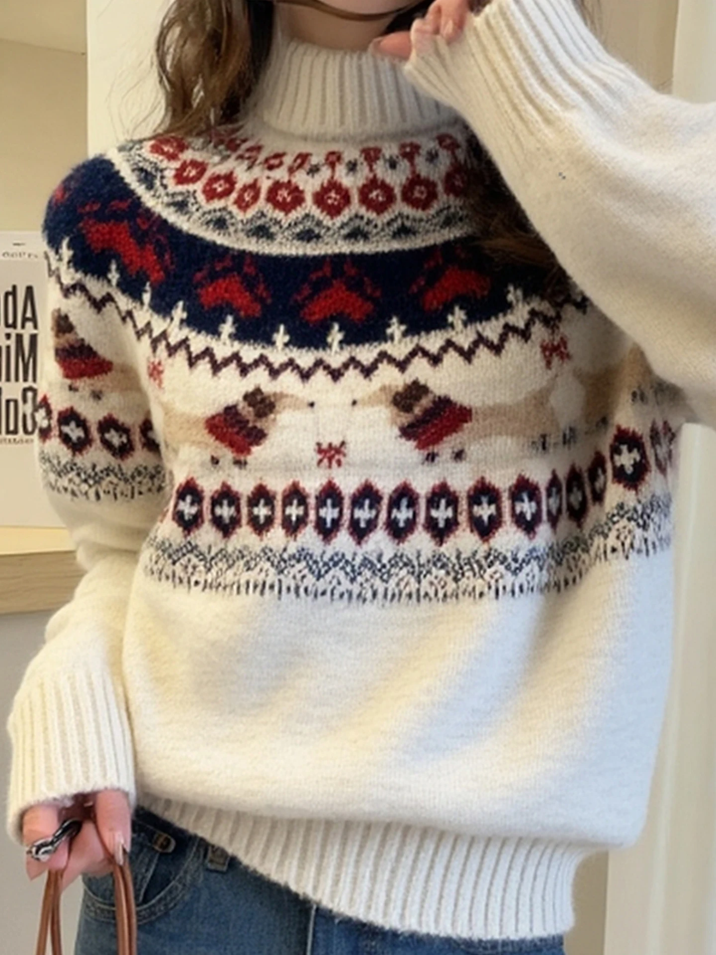 مريحة لينة طويلة Sve Camere تريكو خمر اللون بلو فضفاضة تناسب الكورية Sle الشتاء Faion سترة غير رسمية #5