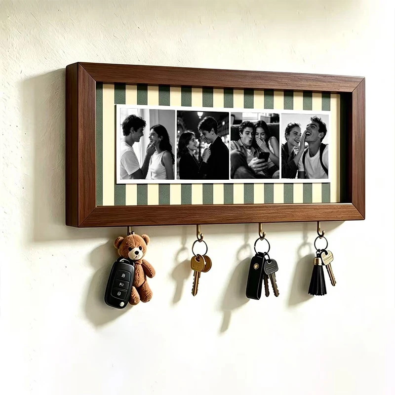 Kreativer Bilderrahmen für Paarfotos mit Schlüsselhaken, Wandmontierter Bilderrahmen, Vintage-Holzrahmen, Rechteckiger Holzbilderrahmen – Detail 6