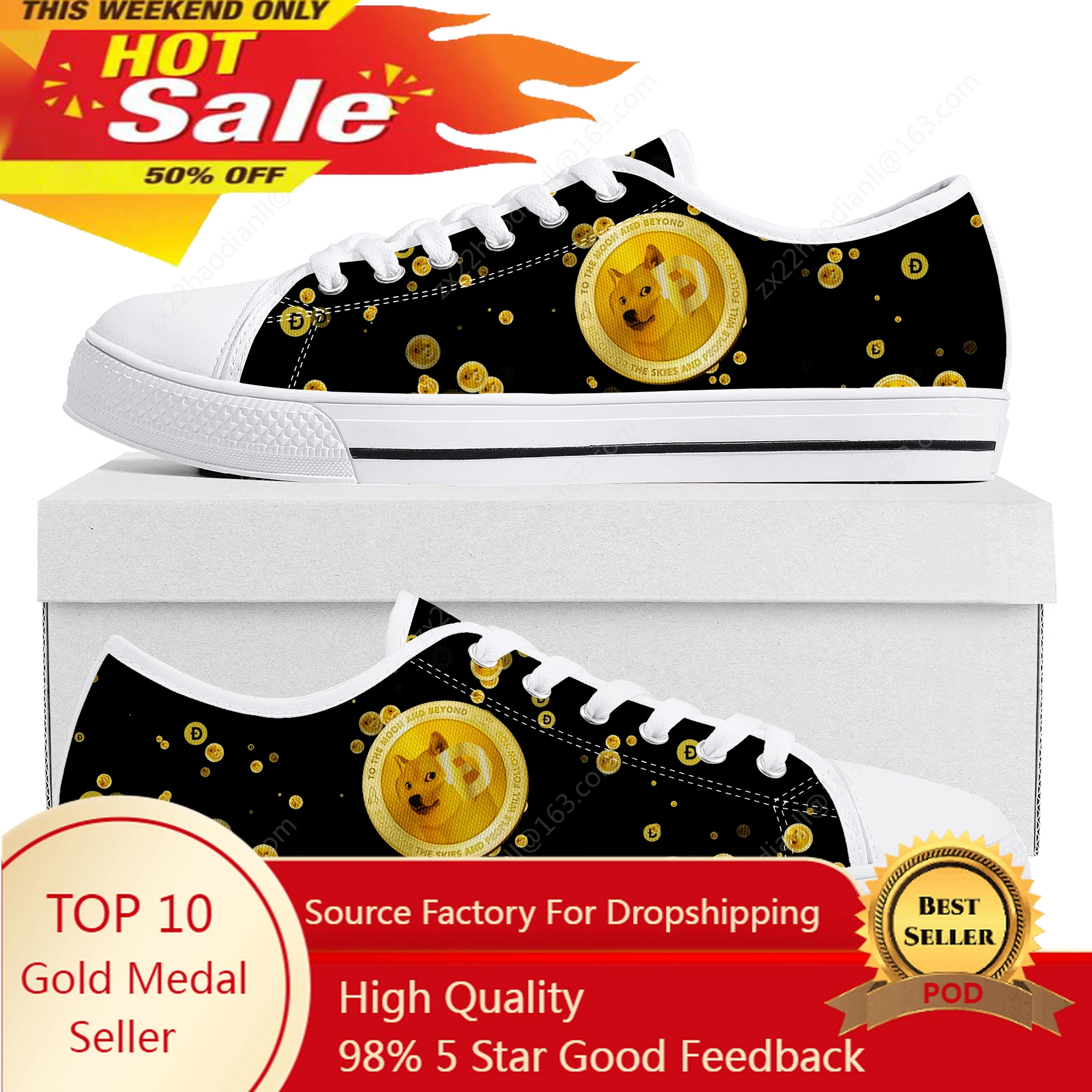 

Dogecoin Crypto Currency Dog Coin Low Top Sneakers High Quality Mens Womens Teenager Canvas Sneaker Couple Shoes Custom Shoe