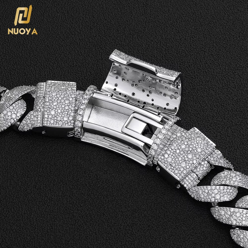 Nuoya 22MM Iced Out Cuban Link Chain Necklace Bracelet For Men Women Brass 5A Cubic Zirconia Luxury Hip Hop Jewelry