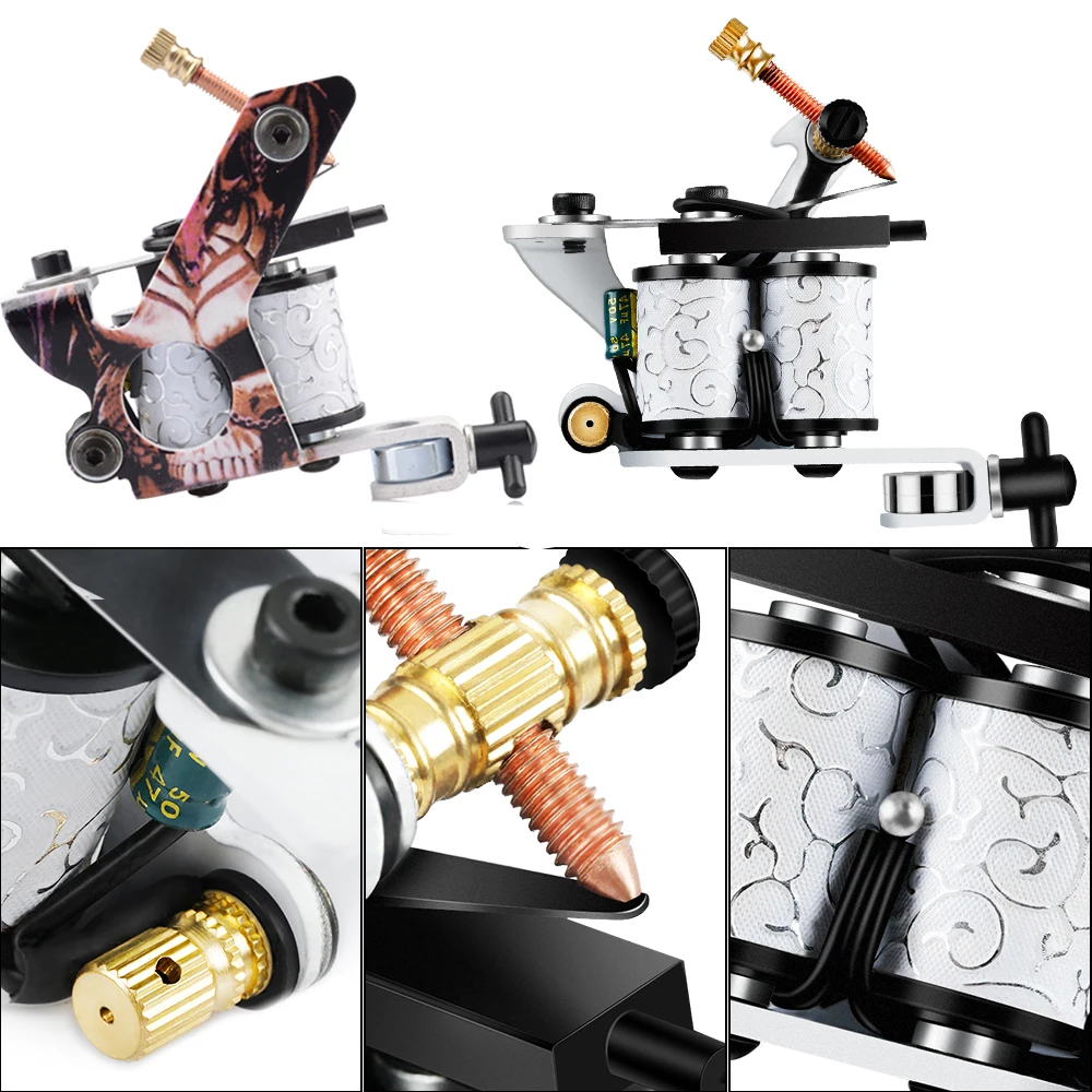 Tattoo Body Art Kit Coil Tattoo Machine Gun with Permanent Ink Power Supply Cartridge Needles Grip Beginner Tattoo Machine Kit