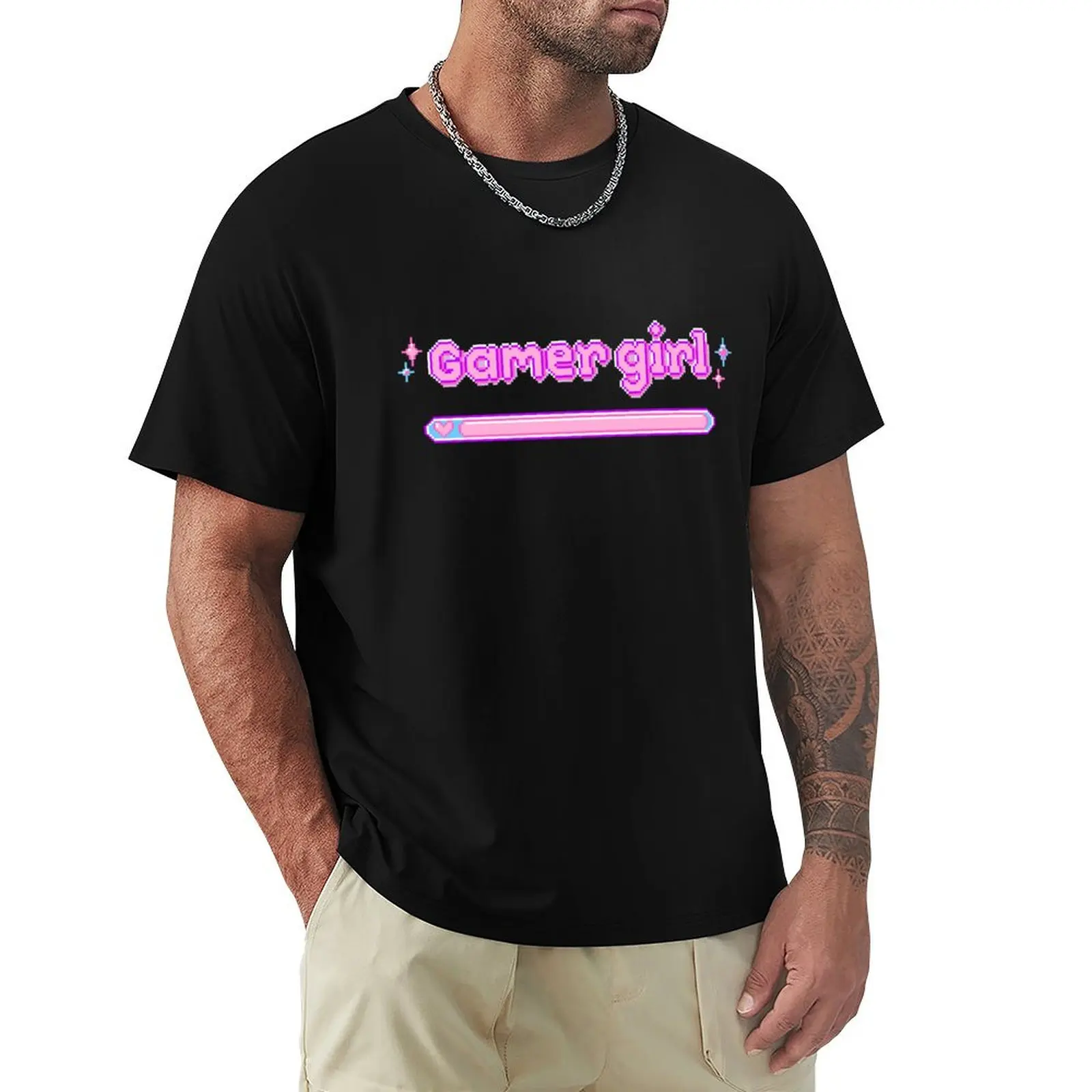 Gamer Girl, Retro Video Game, Pixel Art T-Shirt Long Lasting Casual T-Shirt
