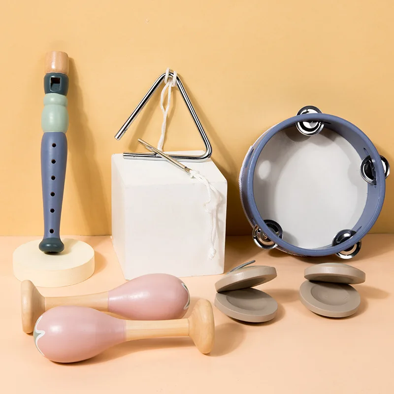 幼児用オルフ楽器セット - ラトルドラム、トライアングル、カスタネット、マラカス、早期教育玩具