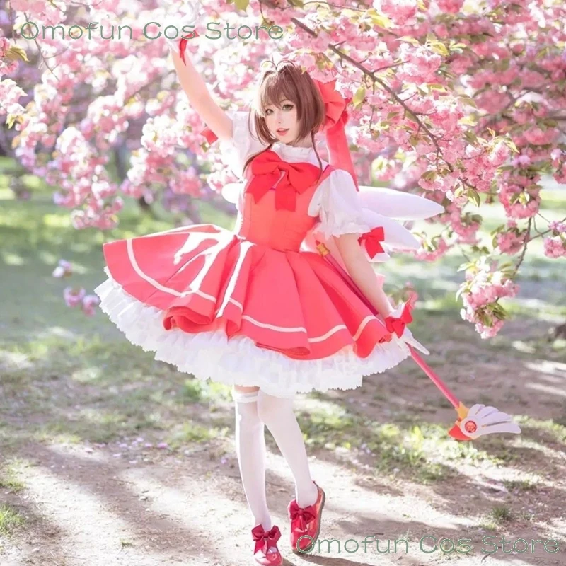 Cardcaptor Sakura Card Captor Cosplay Costume, KinomPain Sakura Cosplay, Perruque, Canne, Rose, Lolita fur s, Halloween Dam Cos Party, Trempé