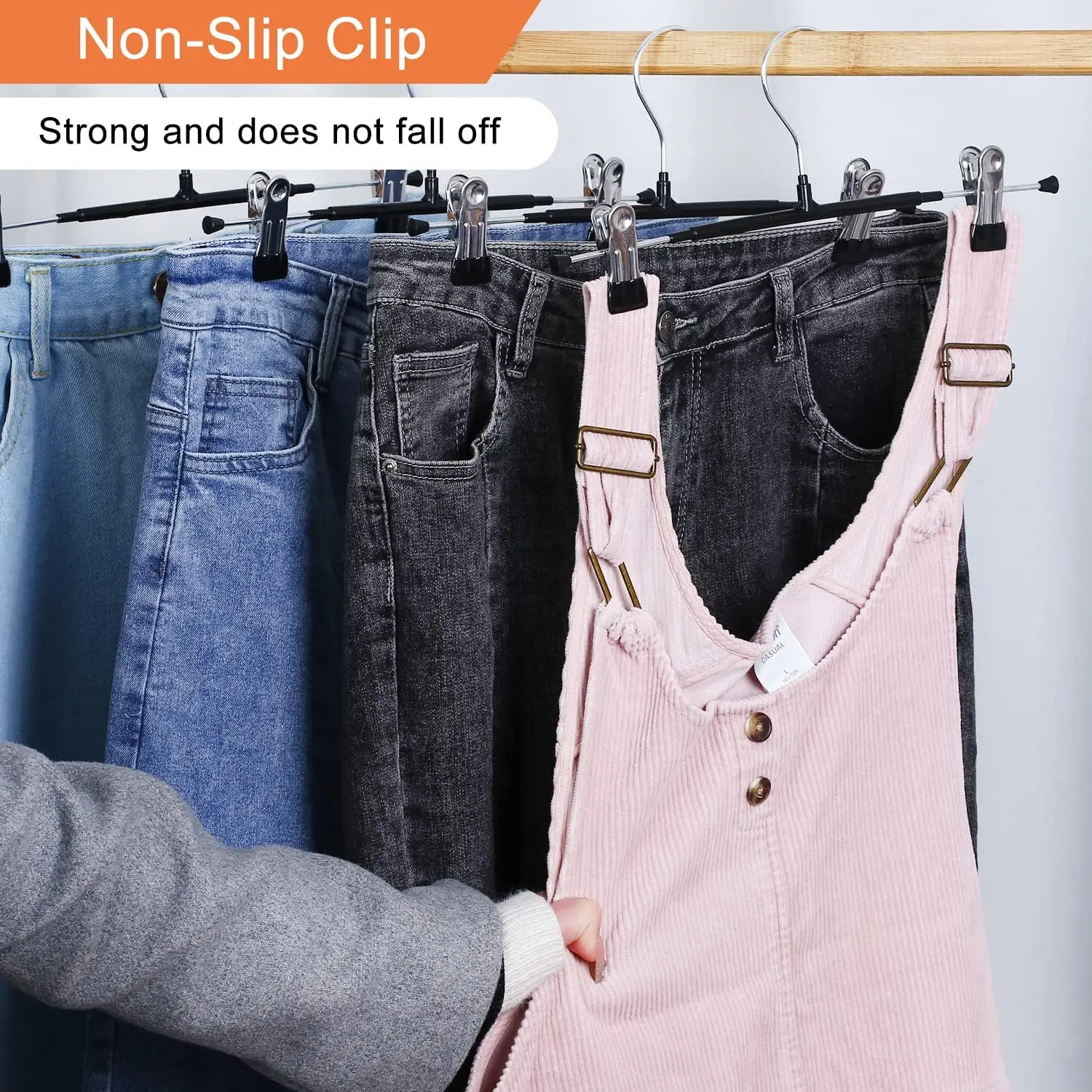 Pants Hangers with Clips Adjustable Skirt Hangers for Women Non-Slip Trousers Hanger for Heavy Duty Space Saving Shorts Hangers