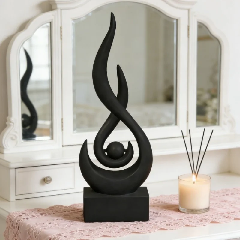 3/2/1 piece black flame-shaped ornament, 3D printed elegant flame sculpture, art ornament for living room, wine cabinet, entryway, office decoration, flame pearl statue ornament