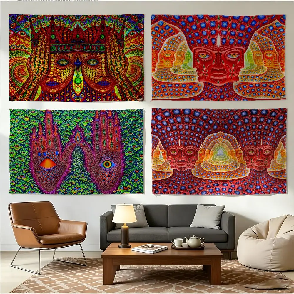 Artist Visionary Alex Grey Flags Four Ring Borderless Art Decor Indoor Outdoor Use Simple Hang And Install