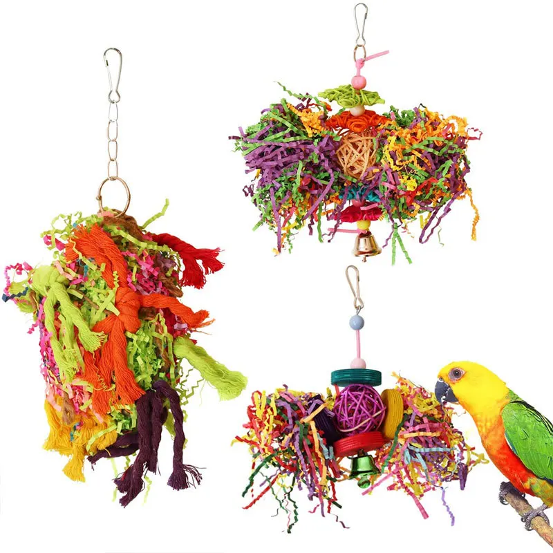 3pcs parrot toy rattan ball, brushed grass, bird biting supplies, parrot cage toy