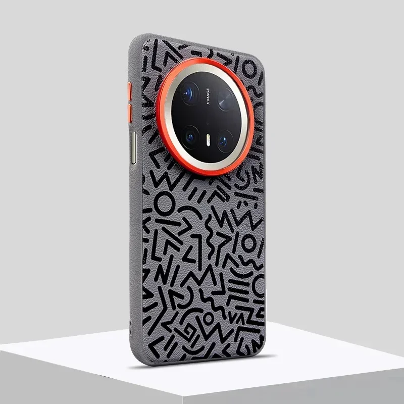 

Luxury Mate70 Pro+Graffiti Leather Phone Case Shell Forfor Huawei Mate 70 Pro Plus Large Hole Metal Button&Lens Ring Hard Cover