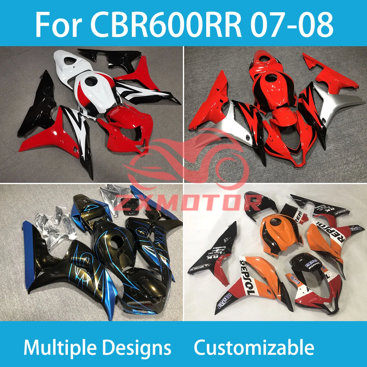 

ł na Honda CBR 600RR 07 08 Prime Fairing Set CBR 600 RR 2007 2008, konfigurowalny zestaw karoserii, пластиковый комплект обтекателей для мотоцикла