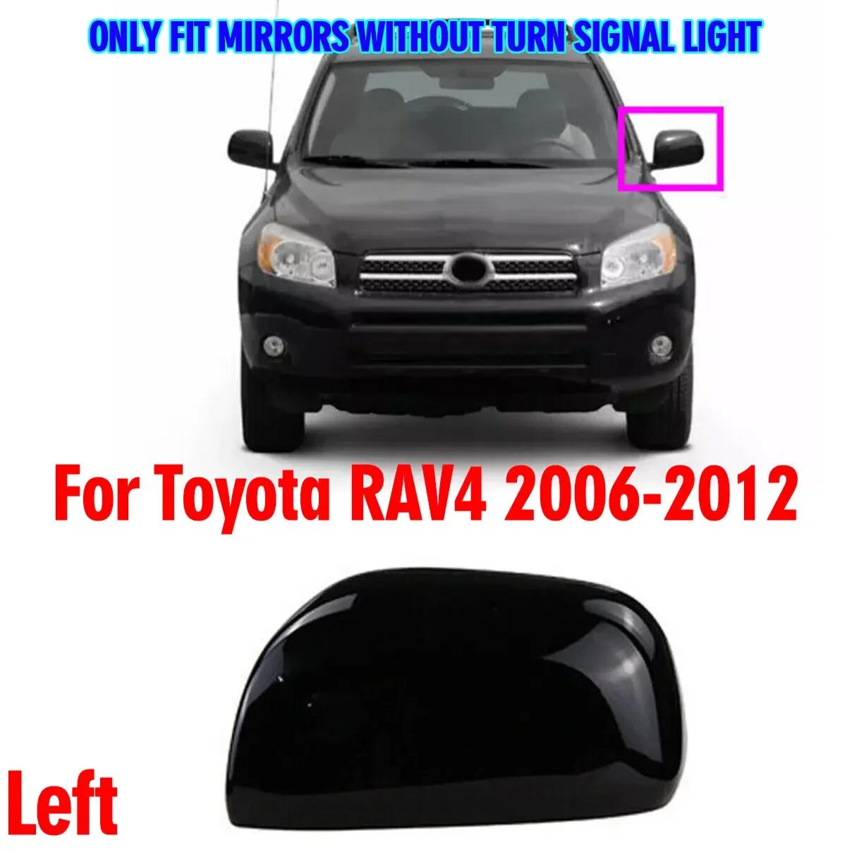 For Toyota RAV4 2006-2012 Lh Side Rearview Mirror Cover Housing Trim Frame Black