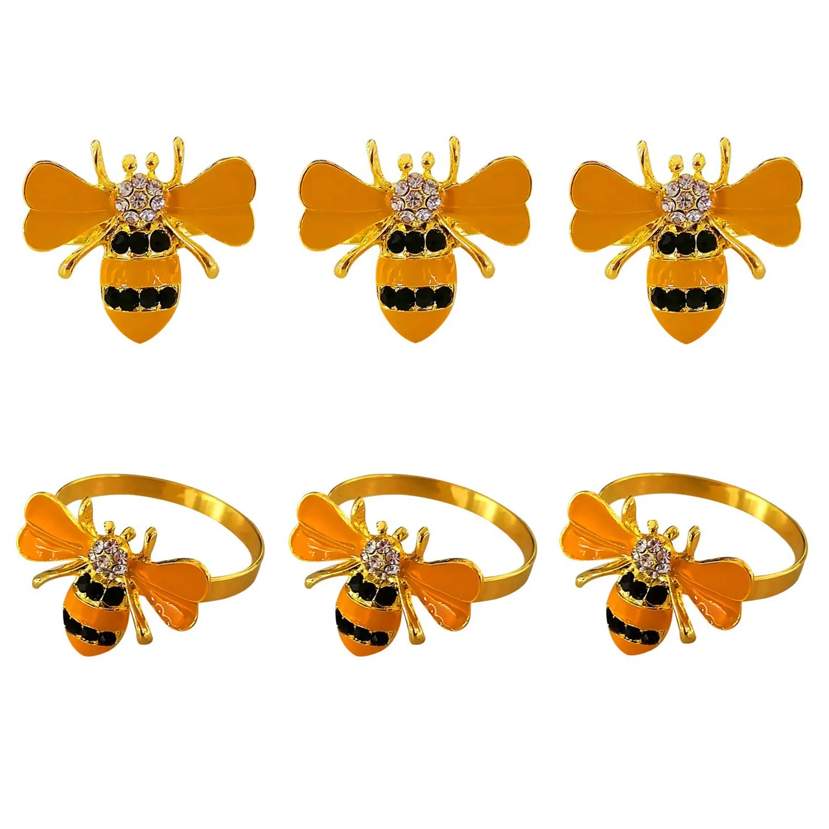 GOOD-6PCS Yellow Bee Design Metal Napkin Rings Towel Buckle Bumble Bee Napkin Holder Wedding Party Festival Hotel Table Decor