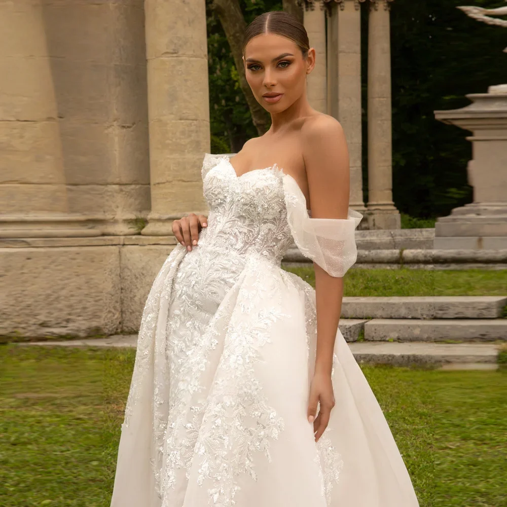 فستان زفاف فاخر مخصص بدون أكتاف حورية البحر رائع على شكل قلب مزين بالخرز فستان العروس الأميرة فيستدو دي نويفا