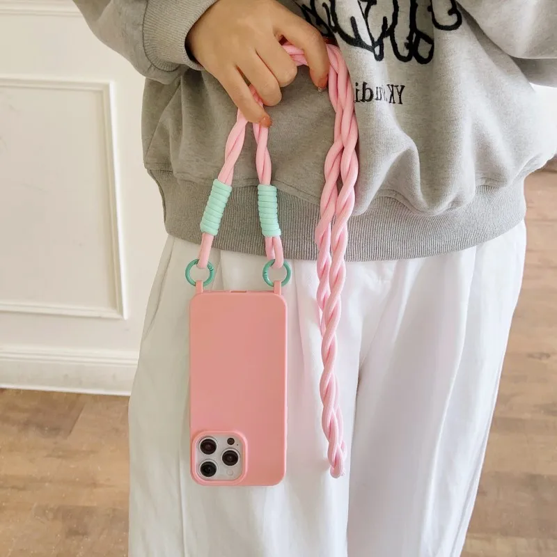 Stoßfeste Candy Lanyard Hülle für iPhone 17 16 Pro Max 14 12 11 13 15 Plus Air X XS mit Umhängekordel und weicher TPU-Abdeckung – Detail 14