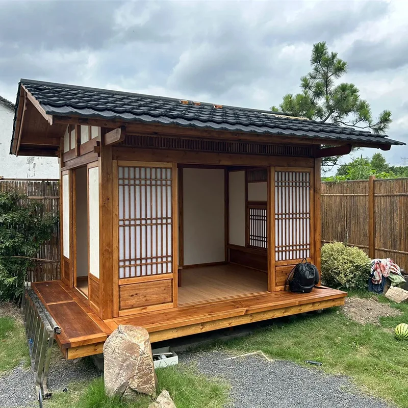 Outdoor courtyard Zen mobile chalet Chinese-style villa B & B garden house antique tea room antiseptic wood pavilion