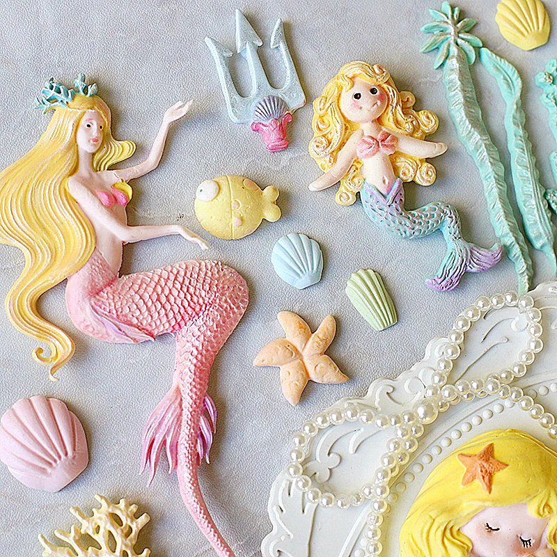 Mirosie Baking Fondant Cake Mold Ocean Series Mermaid Sleeping Beauty Seaweed Fishtail Silicone Molds Baking Accessories