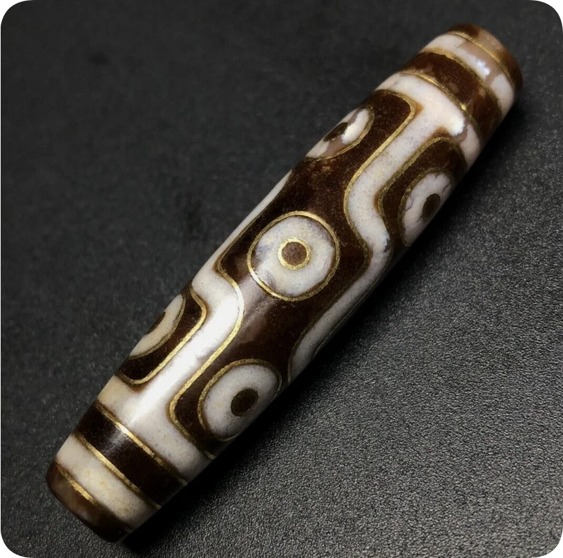 Natural agate filigree nine eyed dzi weathered old material 14 * 58mm