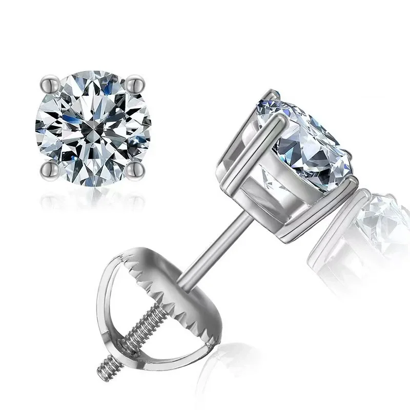 

S925 sterling silver 1-carat moissanite four-prong screw earrings, simple, stylish and classic.