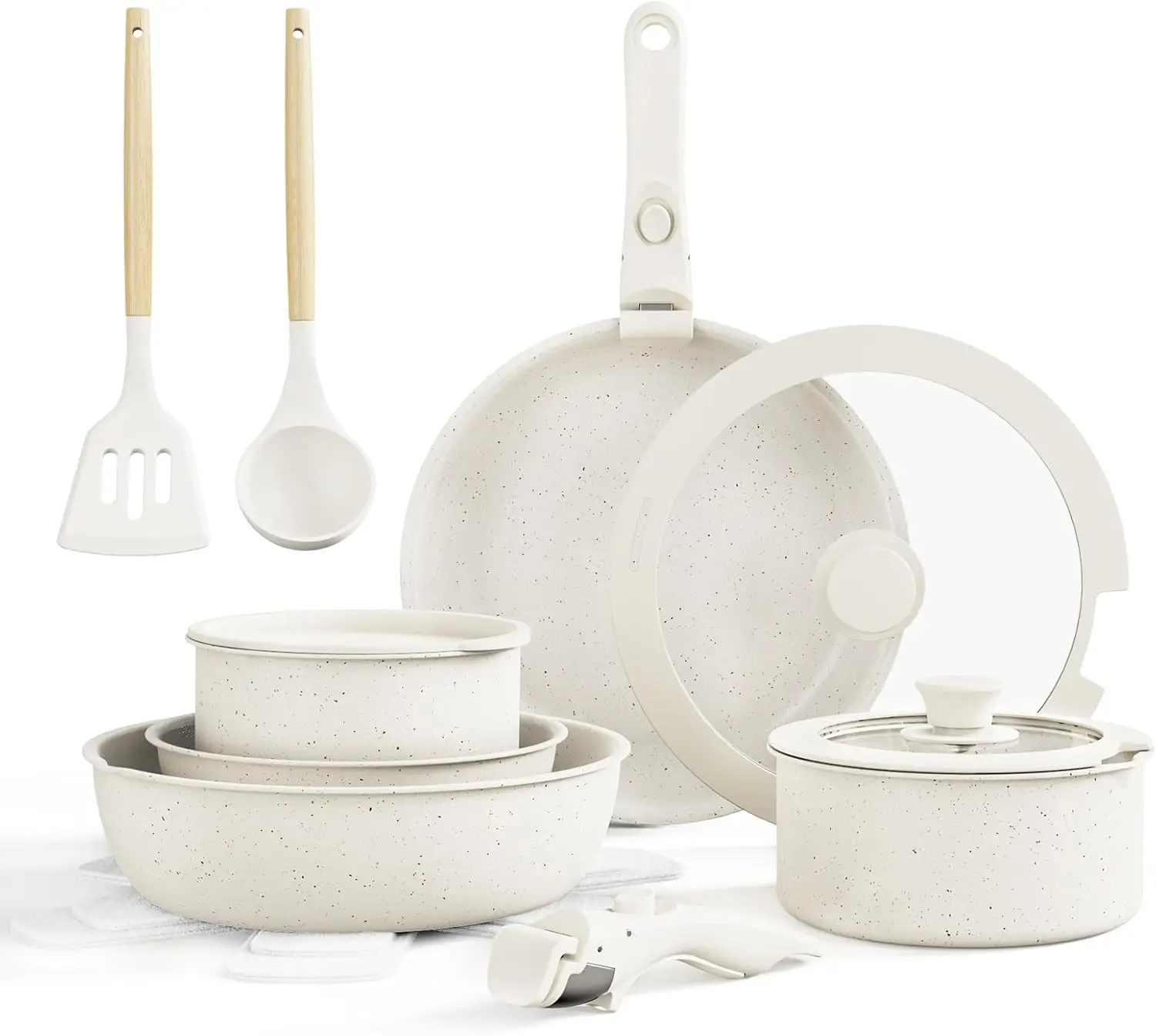 

Pans Set Removable Handles,Induction RV Kitchen Set,Stain & Scratch-resistant,Dishwasher/Oven Safe,PFAS/PFOA Free,Cream White