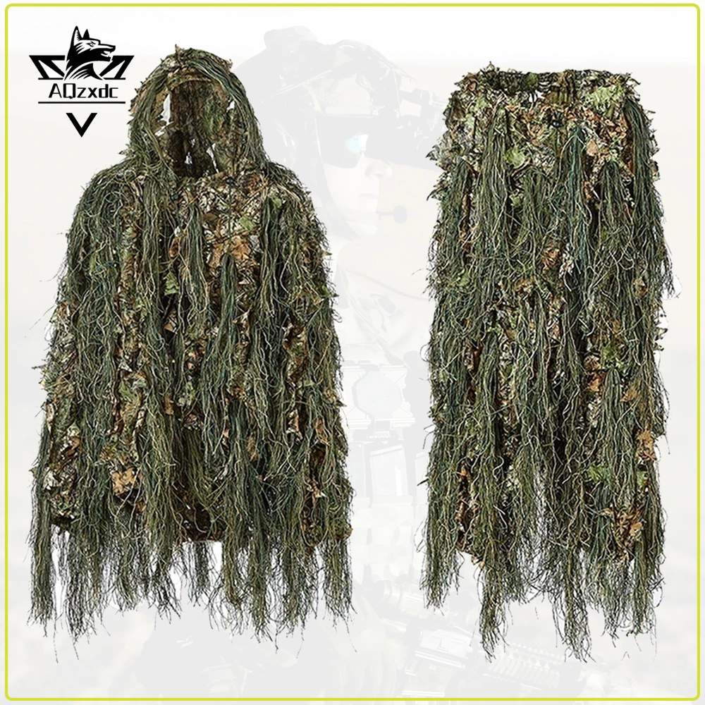 

Tactical Camouflage Clothing Woodland 3D Bionic Leaf Camouflage Ghillie Suit for Hunting Cs Sniper Shooting Bird Watching
