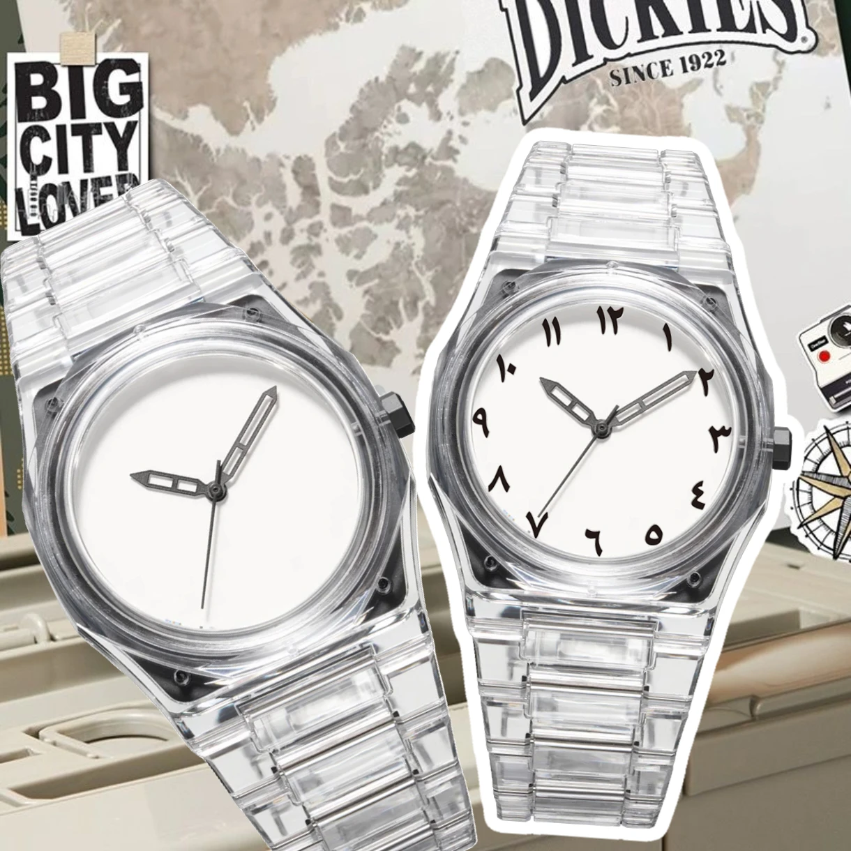 ساعة كوارتز بأرقام عربية إبداعية في الشرق الأوسط، تصميم شفاف، ساعة رياضية كاجوال للرجال #4