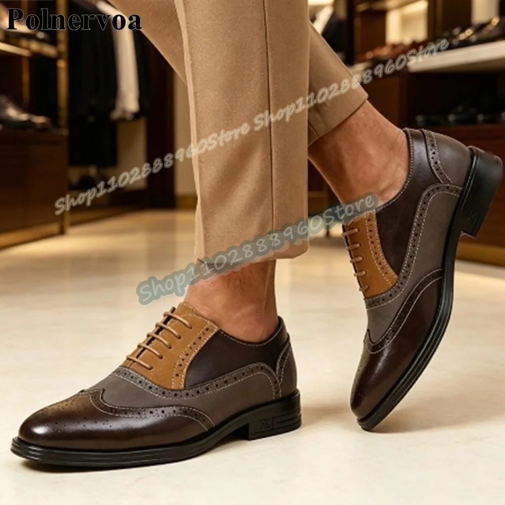 Trendy Mixed Color Patchwork Cross Tied Men Pumps Low Heel Banquet Shoes For Men Lace Up Party 2026 Fashionable Runway Men Pumps