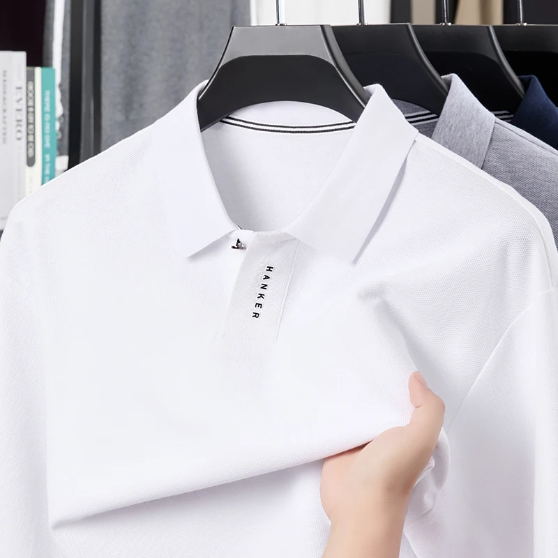 

Authentic high-end pure cotton long sleeved T-shirt men's collar solid color top casual base shirt men's T-shirt