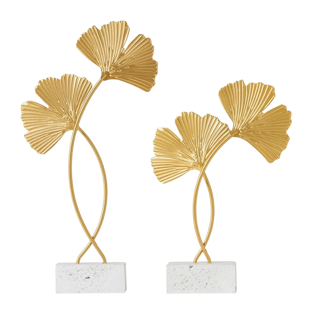 

2pcs Golden Gingko Leaf Adorns Iron Desktop Decors Home Living Room Decorations Nordic Art Craft Sturdy Base Reusable Storage