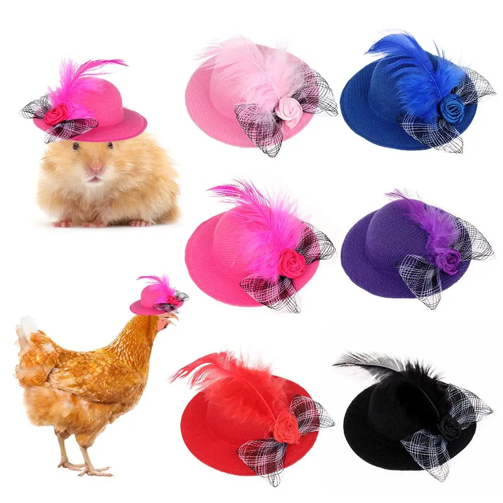 Poultry Stylish Show Costum Elastic Strap Duck Pets Supplies Chicken Hats Cap for Hens Feather Top Hat