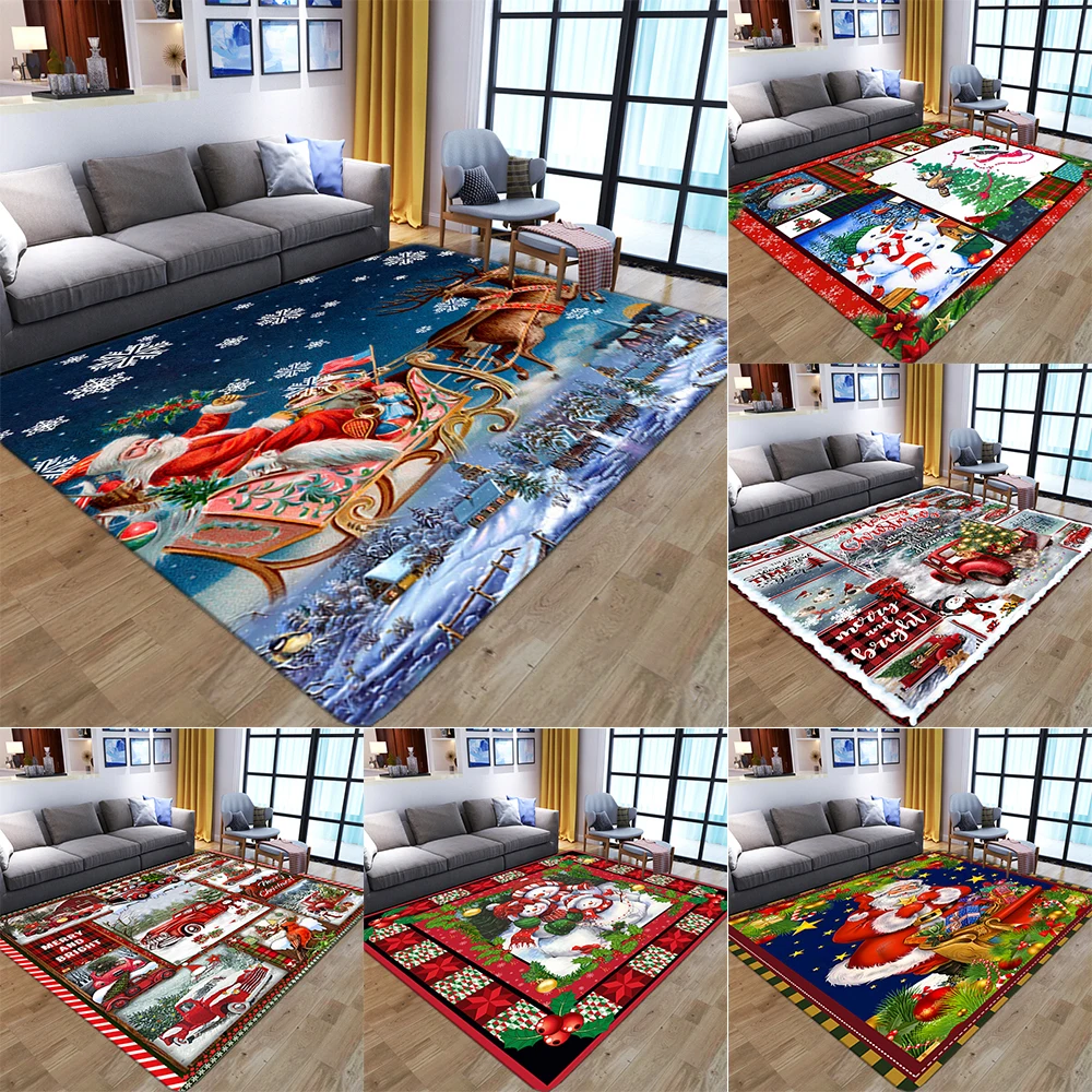 

Christmas Snowman Carpet Living Room Home Decoration Sofa Table Large Area Corridor Balcony Mat Anti-Slip Door