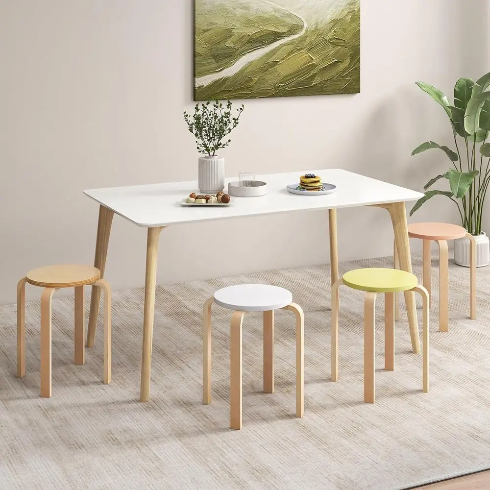 

Stackable Stools Set o 4, Round Wooden Stools 18 Inches with Waterproo Surace & Reinorced Contions, BacklStacking Classroom Stoo