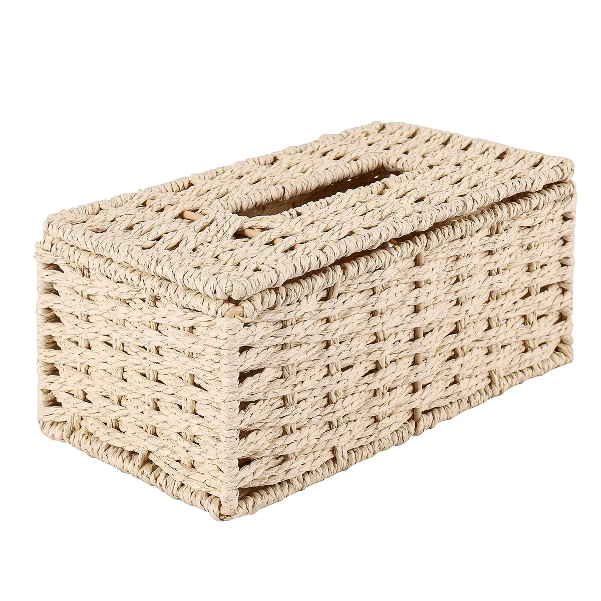 Rattan Tissue Box, Vintage Napkin Holder, Case Clutter Storage Container Cover, Living Room Desk Decoration (Beige)