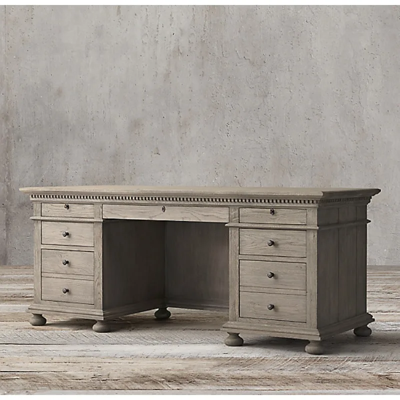 Old oak desk French simple desk, European solid wood computer desk, writing desk