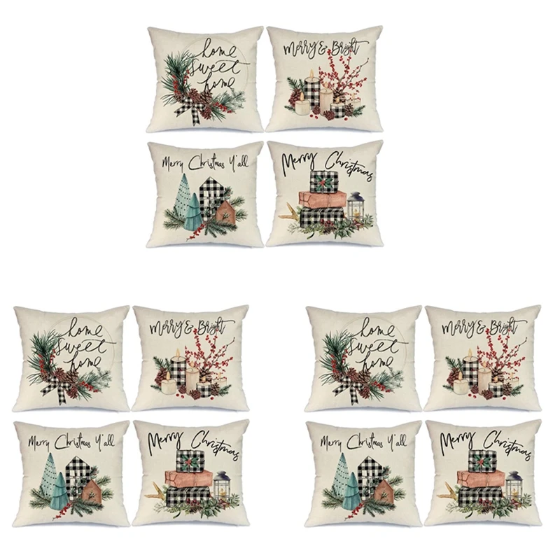 

12X Christmas Pillow Covers,Throw Pillows Farmhouse Christmas Decor For Home, Xmas Decorations Cushion Cases