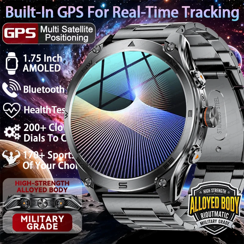 2026 New Military Smart Watch 1000Mah Battery GPS Compass 10ATM Waterproof Tactics Sports Flashlight BT call Smart Watch For Men