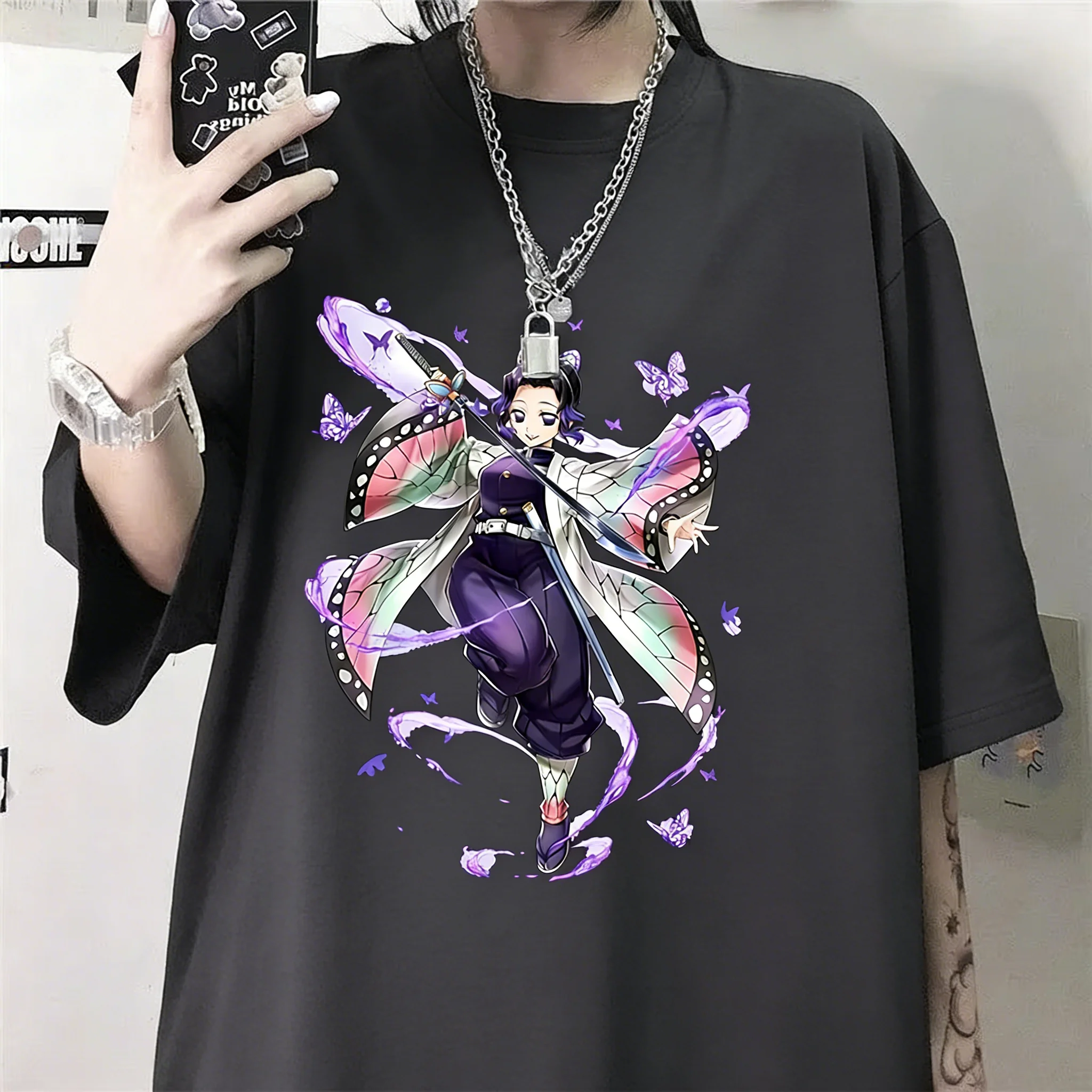 2026 Neujahrs-Sonderangebot: Sommer Devil Killer Shinobu Anime Bedrucktes T-Shirt, Übergroßes Herren-Mode-T-Shirt im Y2K-Stil, Lässig und Locker Geschnitten