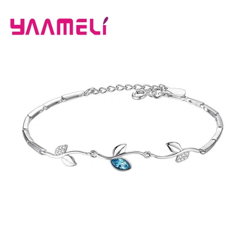 Sweet Christmas Gifts Shining 925 Sterling Silver Flower Rattan Cubic Zircon Stone Leaf Charms Women Ladies Bracelet HOT SALE