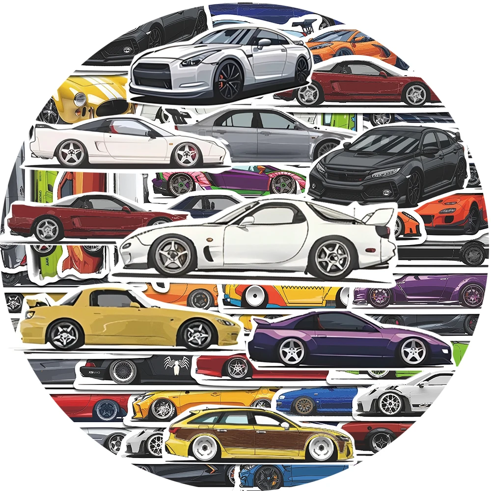 10/30/70pcs Retrofit Racing Car Cartoon Stickers Graffiti Laptop Guitar Luggage Bike Skateboard Waterproof JDM Sticker Toys