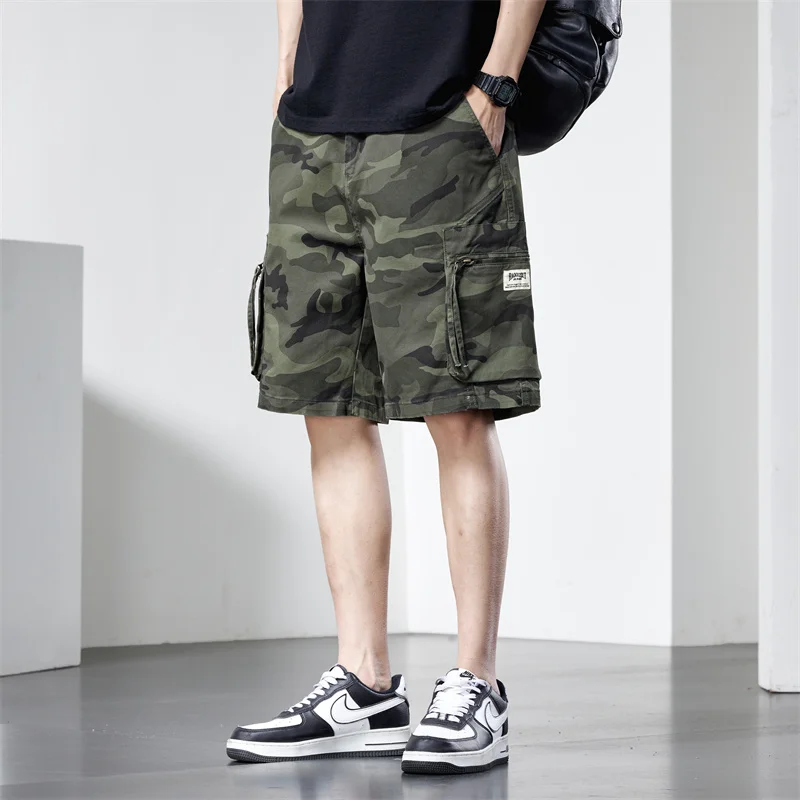 Camouflage American retro work shorts for men summer zipper pockets trendy oversized pants for men cargo shorts  men clothing