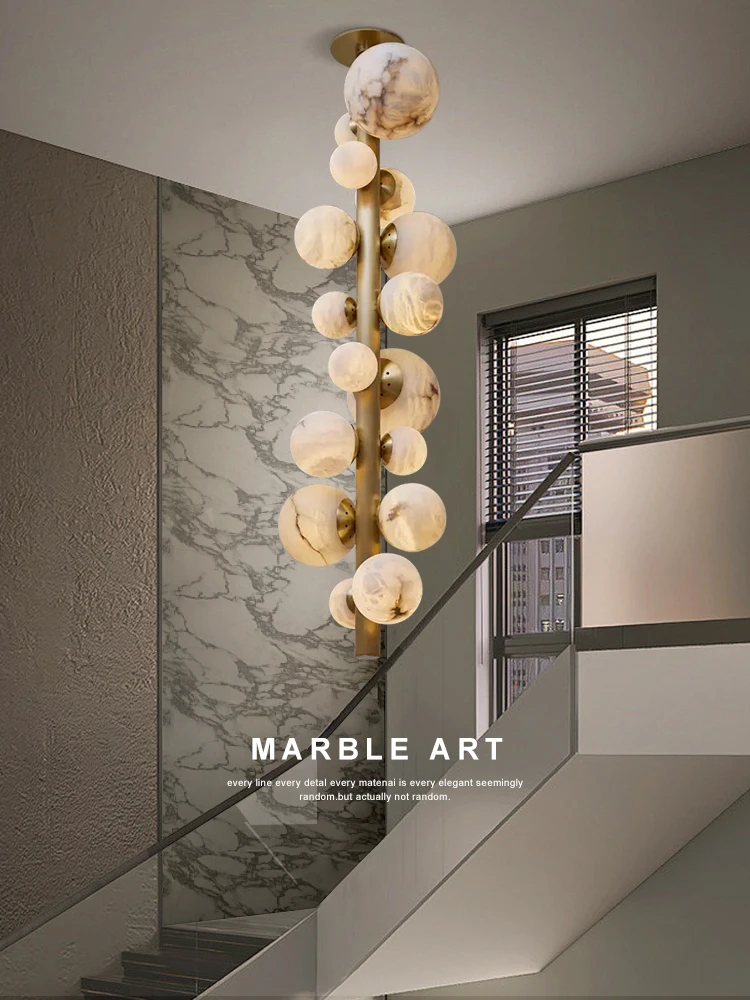 2024 Luxury Designer Spanish Marble Chandelier Lighting Home Appliance Living Room Lustre Stairwell Long Botryoid Hanglamp