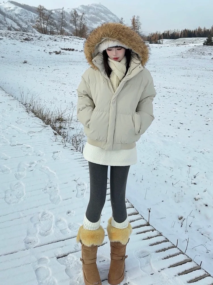 

Detachable Fur Collar Thiened Winter Cotton Jaet Women's Hooded Coat Warm Faionable Casual Sle Long Sve Zipper Clo...