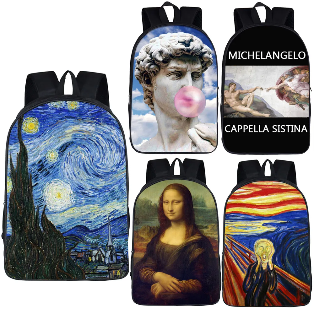 

Van Gogh / Michelangelo / Da Vinci Art Backpack for Teenager Boys Girls Children School Bags Women Causal Bag School Backpack